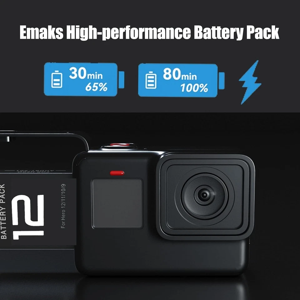 Paquete de 3 cargadores de batería para cámara GoPro Hero 12 Hero 11 Hero 10 Hero 9 negro Foto 4 de 4