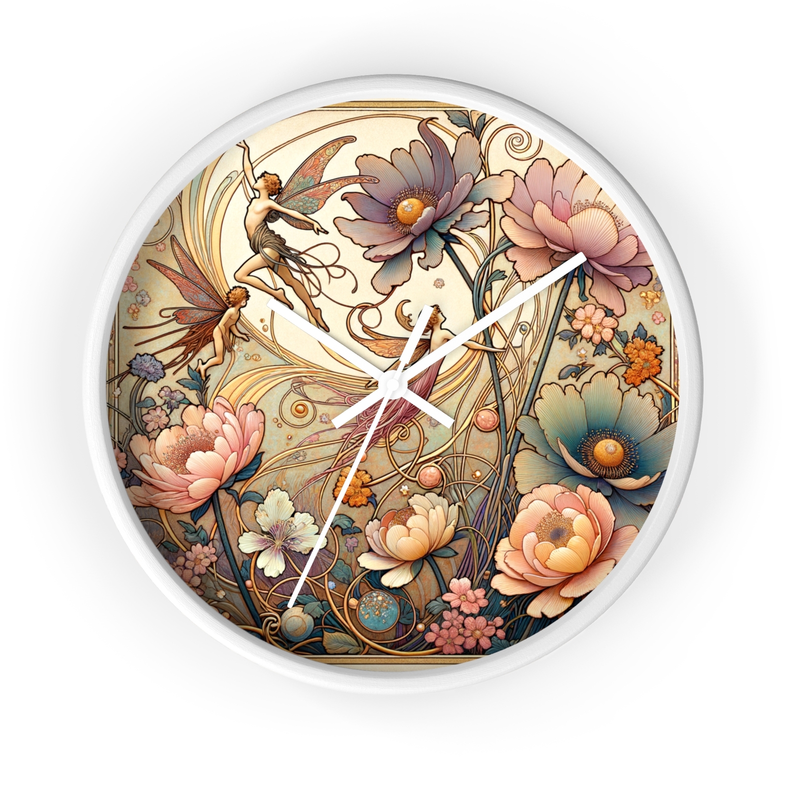 Home Decor Wall Clock Magical Garden Fairies Botanical Art