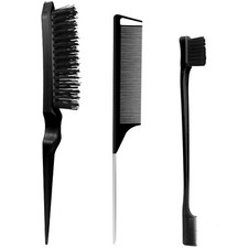 3-Piece Hair Styling Comb Set for Women Teasing Brush Rat Tail Comb and Edge ...
