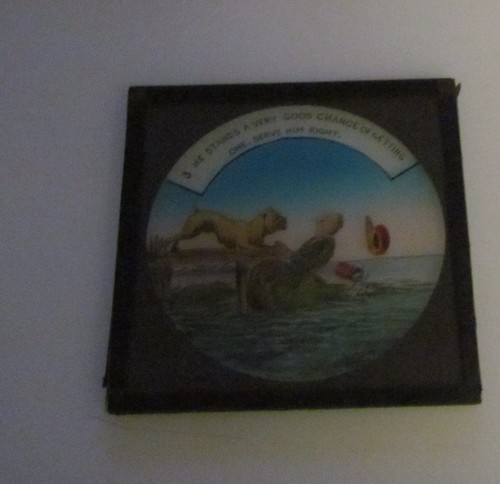 VICTORIAN COMIC Glass Magic Lantern Slide MAN FISHING WITH DOG C1890 DRAWING - Picture 2 of 2