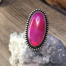Pink Botswana agate Sterling Silver Ring 8.25