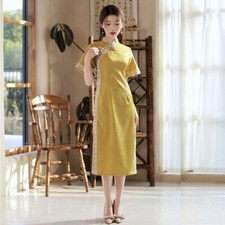 Women Summer Silk Qipao Dress Chinese Traditional Long Cheongsam Evening Frock