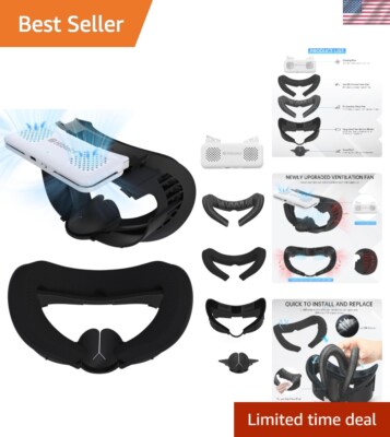 2-Pack VR Face Cover with Cooling Fan for Oculus Quest 3 - Prevent Lens Fogging