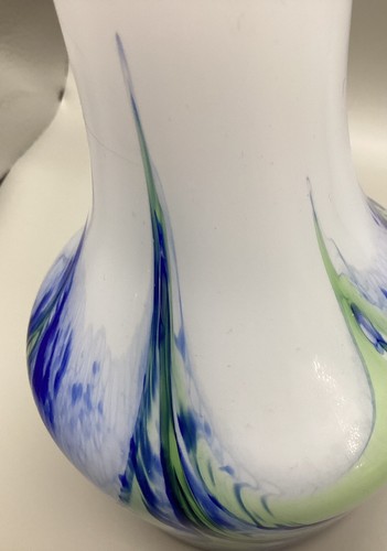 Vintage mid century modern glass Carlo Moretti style green, blue long neck vase - Picture 9 of 11