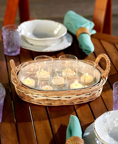 Wicker Basket Candleholder Centerpiece Serving Tray Decorative 9-Pc Set - Picture 2 of 4