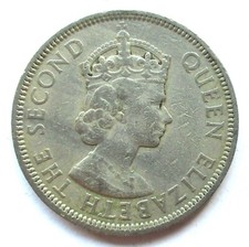 Mauritius 1 Rupee 1971 with Groove on Edge Queen Elizabeth II