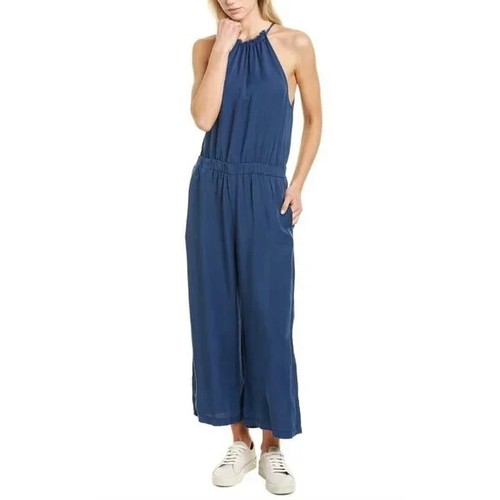 BELLA DAHL Fray Neck Strappy Wide Leg Jumpsuit Chambray Blue Tencel Medium