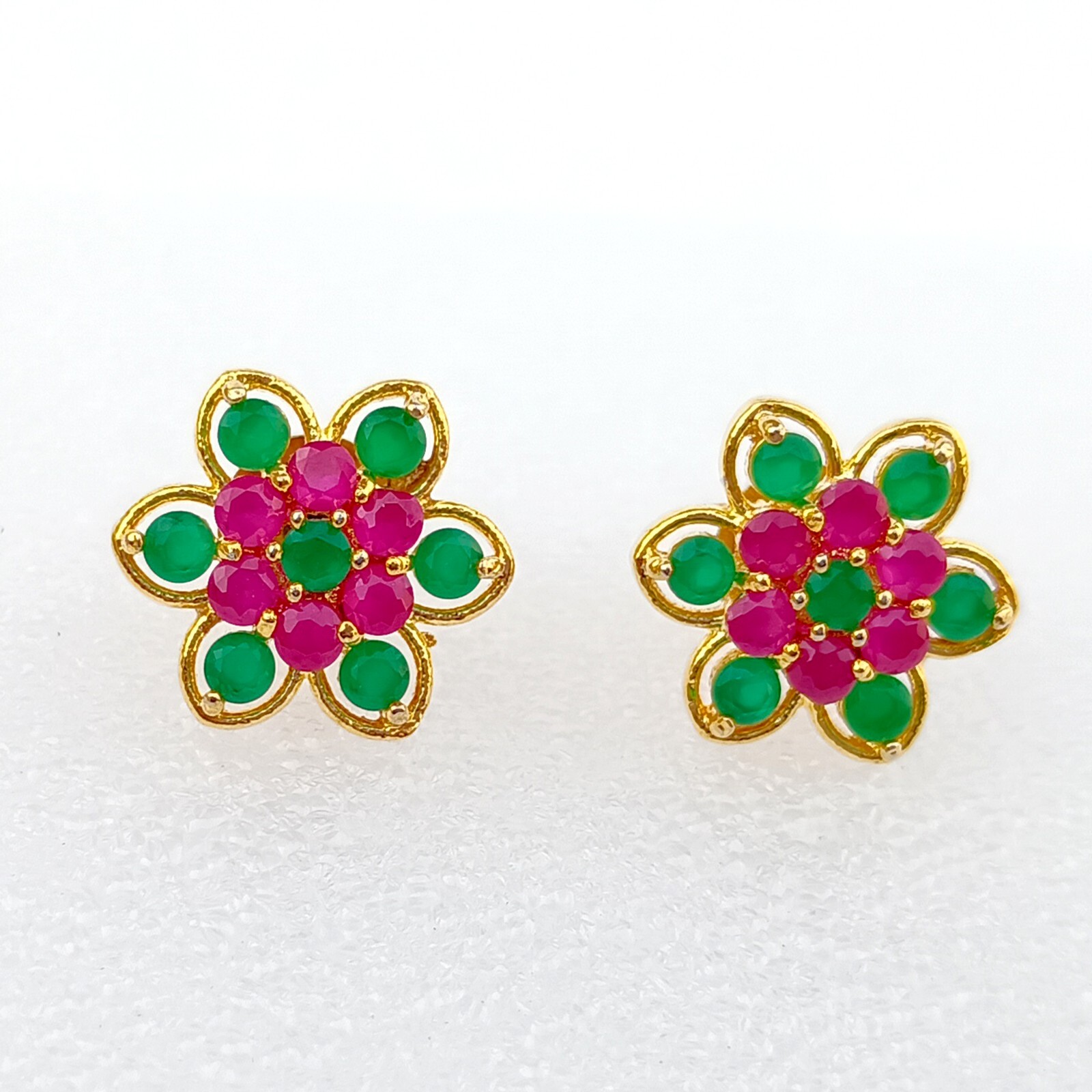 Elegant Ruby and Emerald Gemstone Gold Plated Stud Earrings for Women
