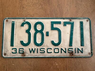1936年 USA Wisconsinヴィンテージ ナンバープレート 当時物 1936 Wisconsin License Plate Tag 138-571 | eBay
