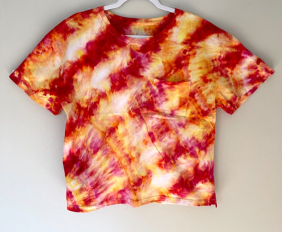 Custom Handmade Tie Dye T-Shirt, Wave Scrunch Ice Dye Tee - Women's Large