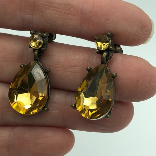 Dangle Earrings Amber Tone Sparkle Teardrops Pierced Ears Disco Festival Retro - Picture 9 of 15