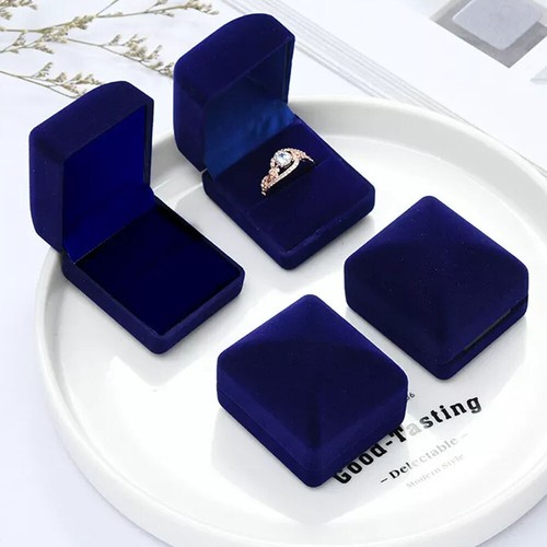 3x Azul Boda Compromiso Lujo Anillo de Boda Caja Almacenamiento Anillo Joyero Estuche NUEVO - Imagen 6 de 9