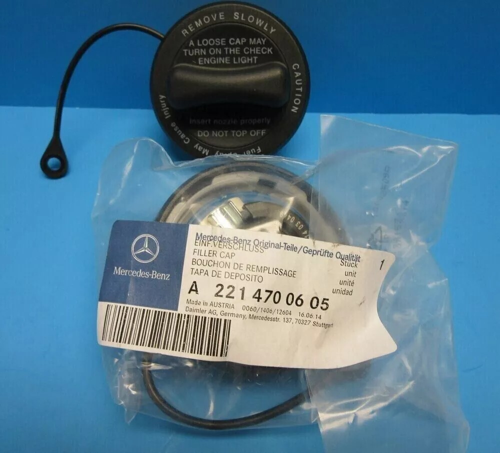 New Genuine Mercedes Benz Fuel Gas Tank Filler Cap OEM # 2214700605 With Strap