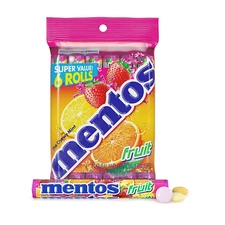 Mentos Candy, Mint Chewy Candy Roll, Fruit, Non-Melting, 1.32 Oz , 6 count(Pack 