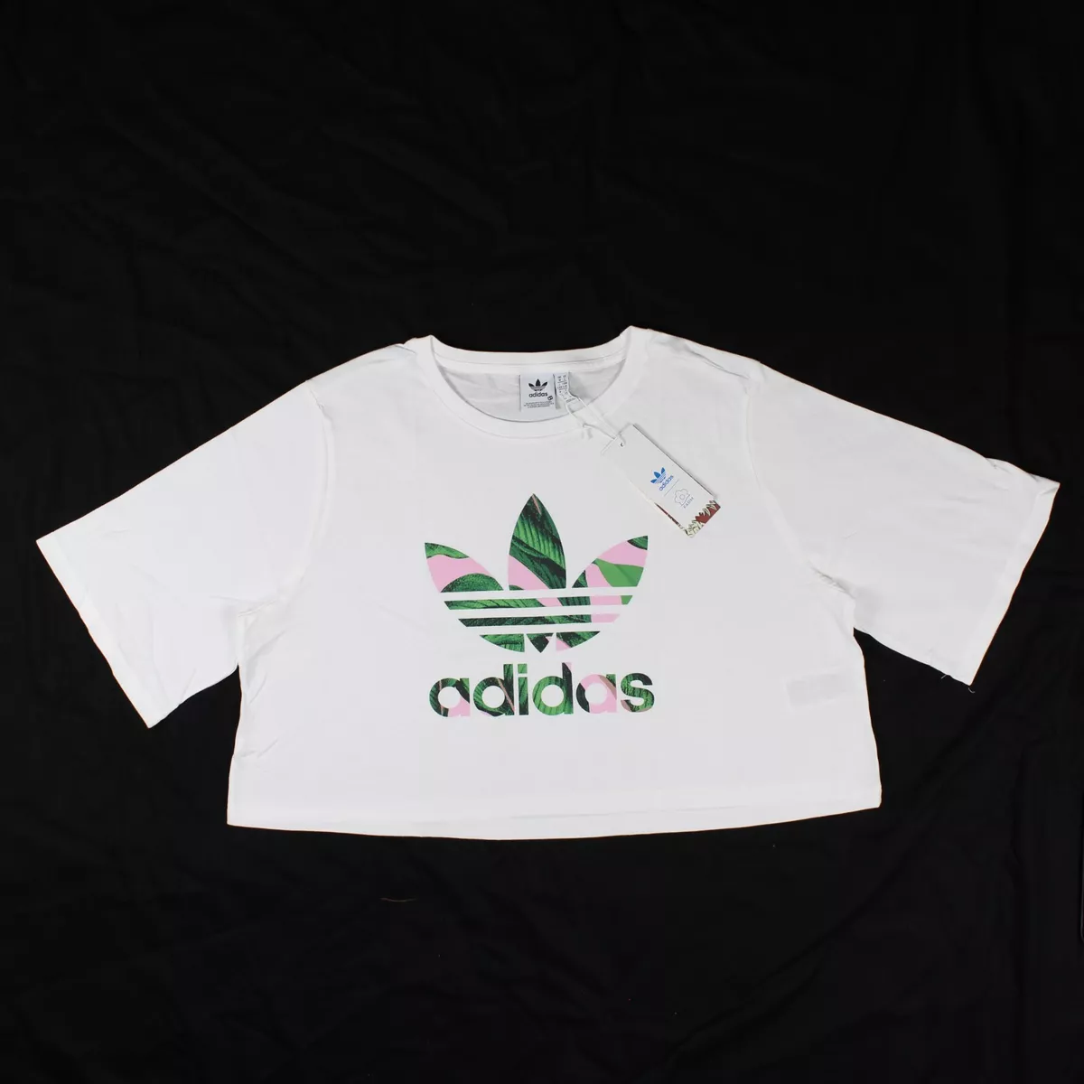 Women s Adidas Cropped Tee Printed Trefoil Logo T Shirt DH3055