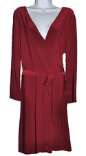 Star V Women's Long Sleeve Deep V-Neck Flirty Stretchy Wrap Dress, Red Wine, 2X