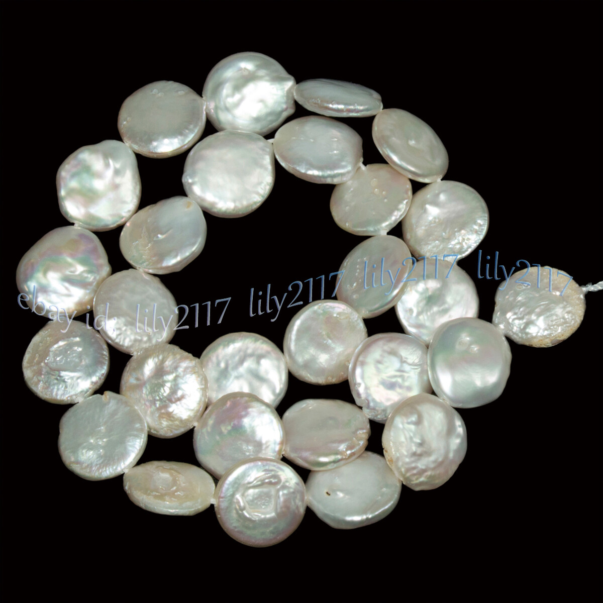 Natural 11-12mm White Freshwater Coin Pearl Loose Beads 15 inches Strand