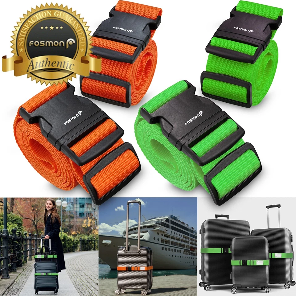 FOSMON Adjustable Carry On Check In Travel Luggage Baggage Straps Tie Down Belt ID Tag