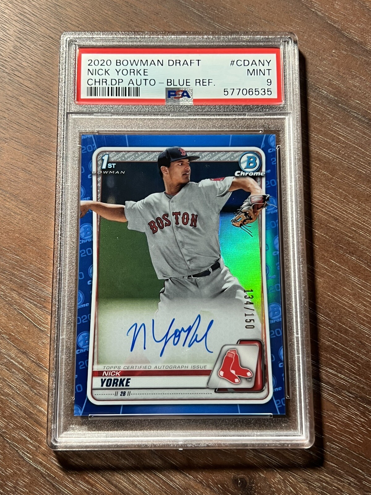 2020 Bowman Draft Nick Yorke Blue Refractor Auto /150 PSA 9 Red Sox 1st