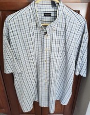 EUC - Van Heusen Shirt XL 17-17-1/2 Short Sleeve Shades of Blue/Tan/White