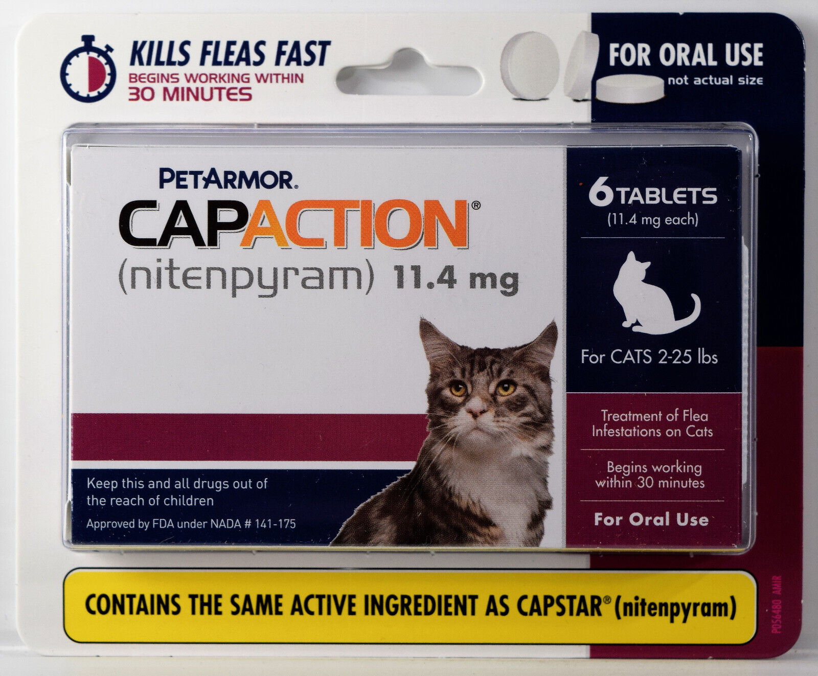 PetArmor CAPACTION 6 Nitenpyram 11.4 mg Tablets Oral Treatment CATS 01/