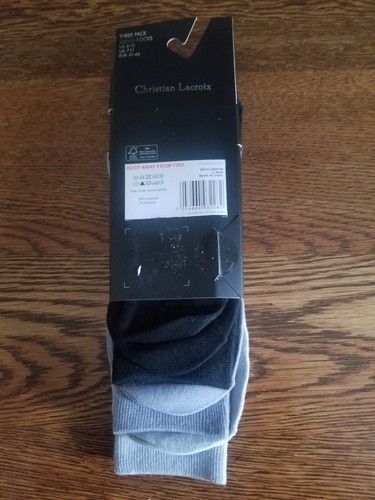 Christian Lacroix 3 Pair Men's Soft Crew Socks Size 8-12 Tan/Gray/Black - Picture 3 of 4
