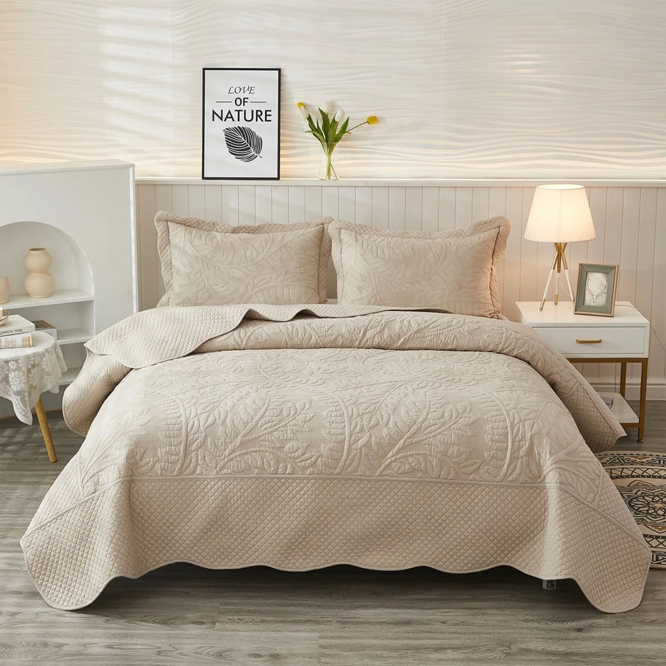 MarCielo 3-Piece 100% Cotton Oversized Bedspread Set Coverlet Set Lightweight - Image 2 of 4