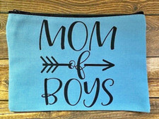Small Canvas Makeup Accessory Pouch Zipper Portable Blue Mom of Boys RTS