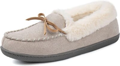 Womens Moccasin Slippers Memory Foam Warm House Shoes Fuzzy Lining