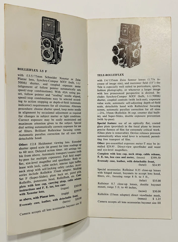 BROCHURE: 1961 ROLLEI - Price List - Rolleiflex Camera - Image 4 of 4