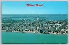 Vintage Postcard FL Miami Beach Aerial View Shoreline Hotels Chrome ~10962