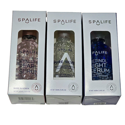 Spa Life Variety 3 Pack Hyaluronic Pearl Pure Silver Retinol Night Serum 3.4oz
