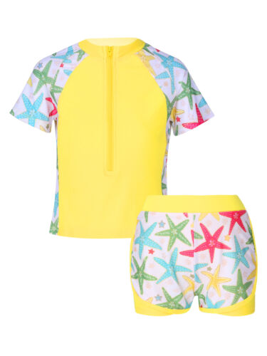 Kids Girls Short Sleeve Swimsuits Rashguard Sets UPF 50+Sun Protective Sunsuits - Picture 31 of 39