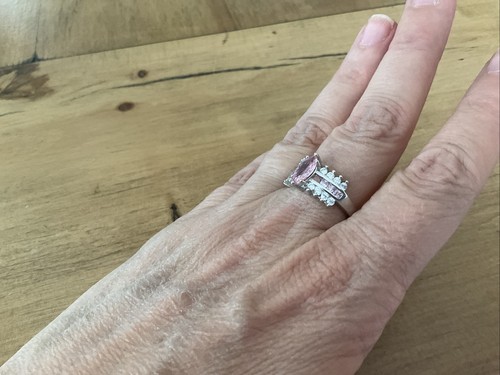 Sterling Silver Pink Topaz Cluster Ring Sz 7.25 - Picture 6 of 8