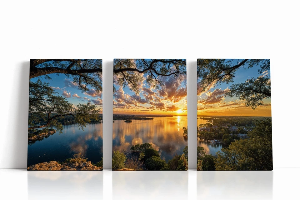 Impresión en lienzo Sunset Lake | Arte de pared de naturaleza | Póster de decoración del hogar de paisaje escénico Foto 3 de 4