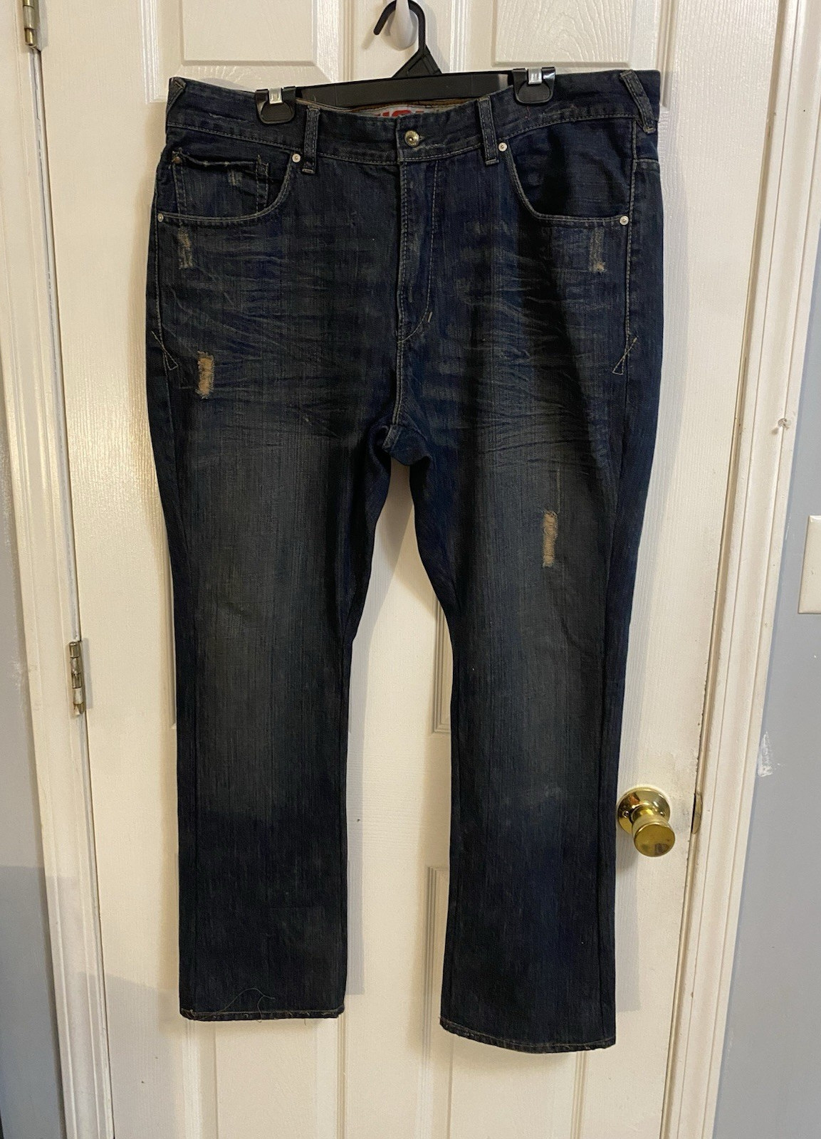 's Dark Blue Denim Medium Wash Distressed Straight Regular F