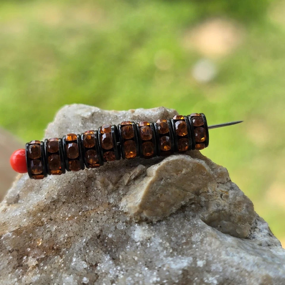 (10) 复古施华洛世奇黑色金属圆形珠琥珀水钻 — 第 3/4 张图片