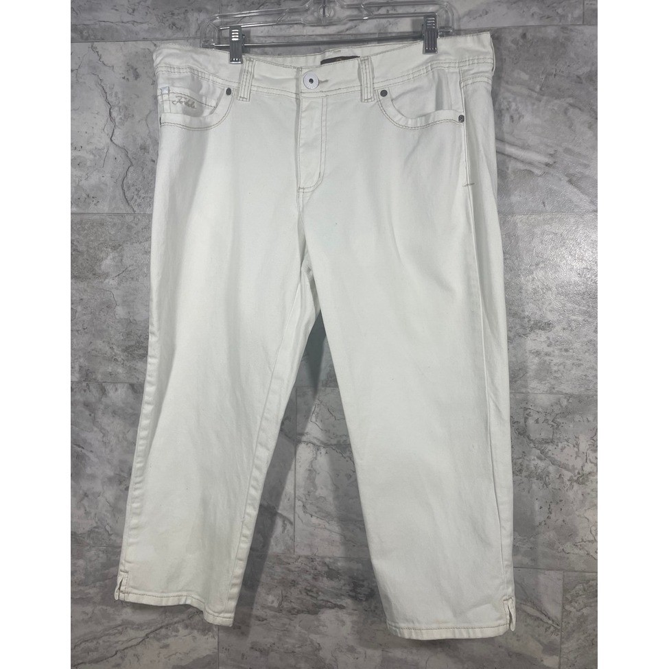 Jordache Womens White Capri Jeans Size 16 Cropped Leg Stretch Denim