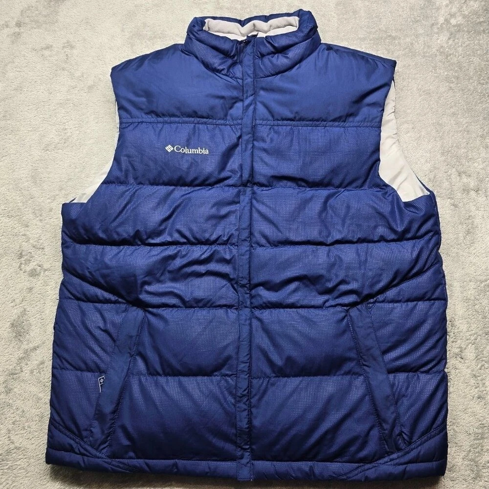 Columbia Puffer Vest Jacket Mens L Blue Zipper Pockets Sleeveless Outdoor