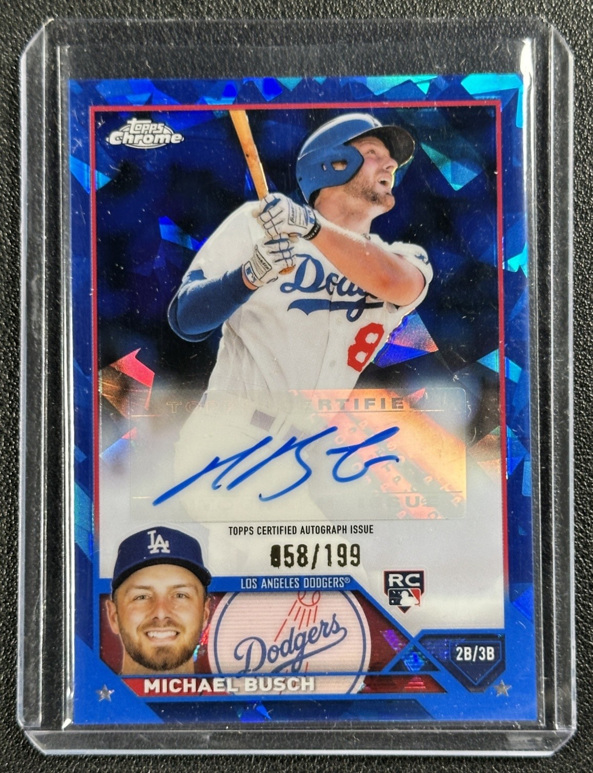 MICHAEL BUSCH 2023 TOPPS CHROME UPDATE SAPPHIRE #USA-MB REFRACTOR AUTO RC 58/199