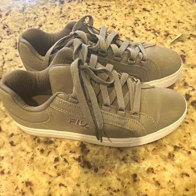 FILA Gray/White Low Top Lace-Up Solid Athletic Sneakers, Women Adults