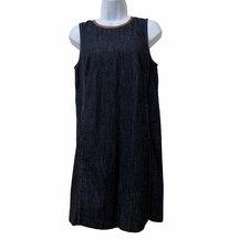 Lauren Ralph Lauren Denim Leather Trim Mini Shift Dress Size 6P Navy Classic