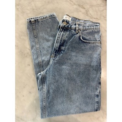 Mango MNG Denim Womens 6 Light Blue Mom Jeans High Waisted Relaxed Tapered Leg