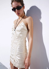 NWT mango Satin-finish dress with adjustable ruching