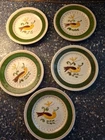 6 STANGL single bird bread and butter plates 6" green rim lunning