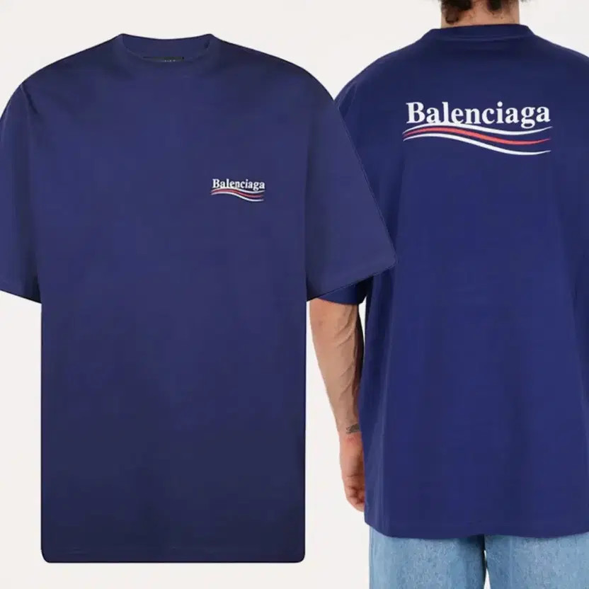 Balenciaga Wave Logo T-Shirt - Blue, New, Size L