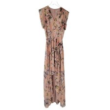 Eliza J Maxi Dress Womens 2 Blush Pink Floral High Low Hem Short Sleeve Wedding