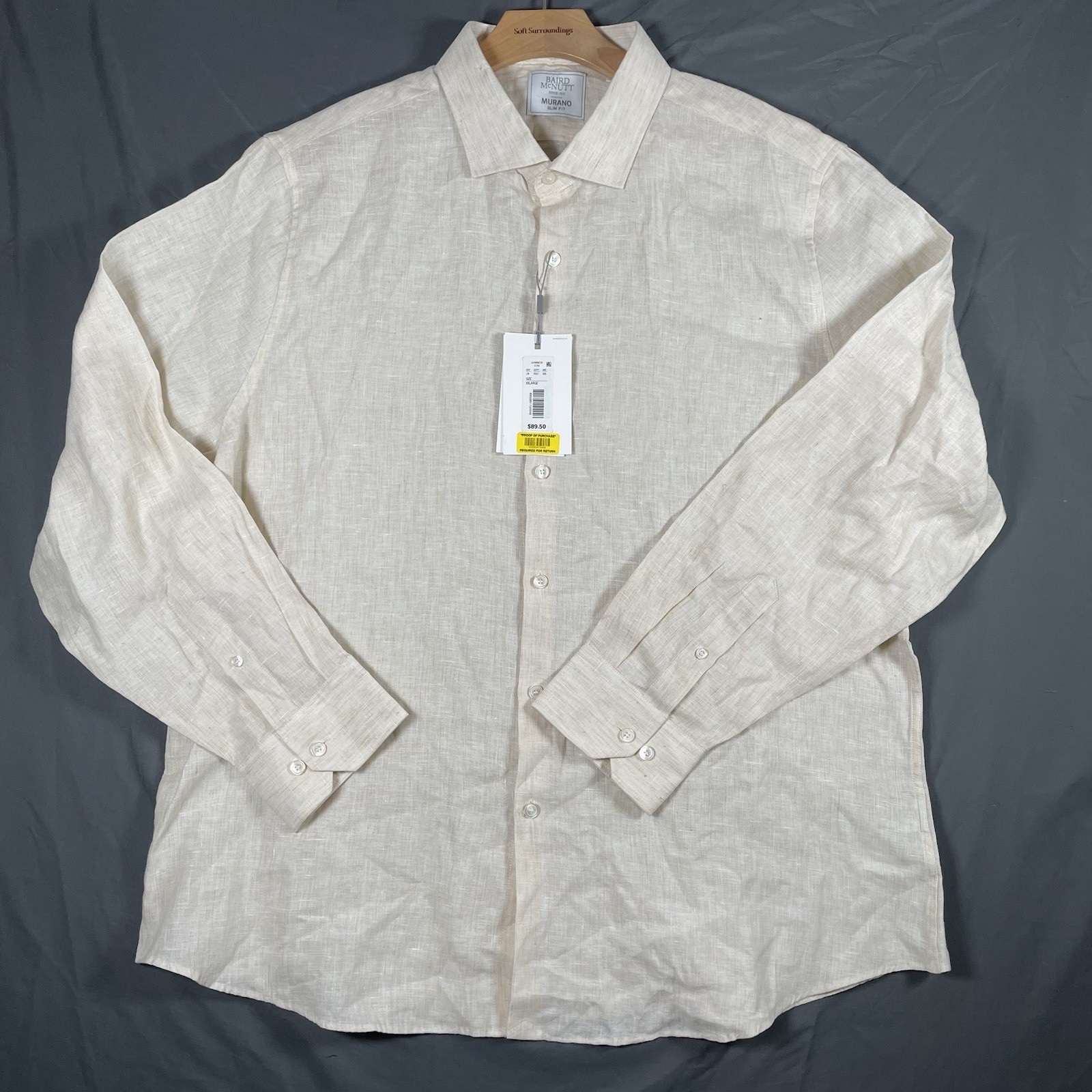 Murano Baird Mcnutt Linen Shirt Men’s XXL Slim Fit Beige Long Sleeve New W Tag