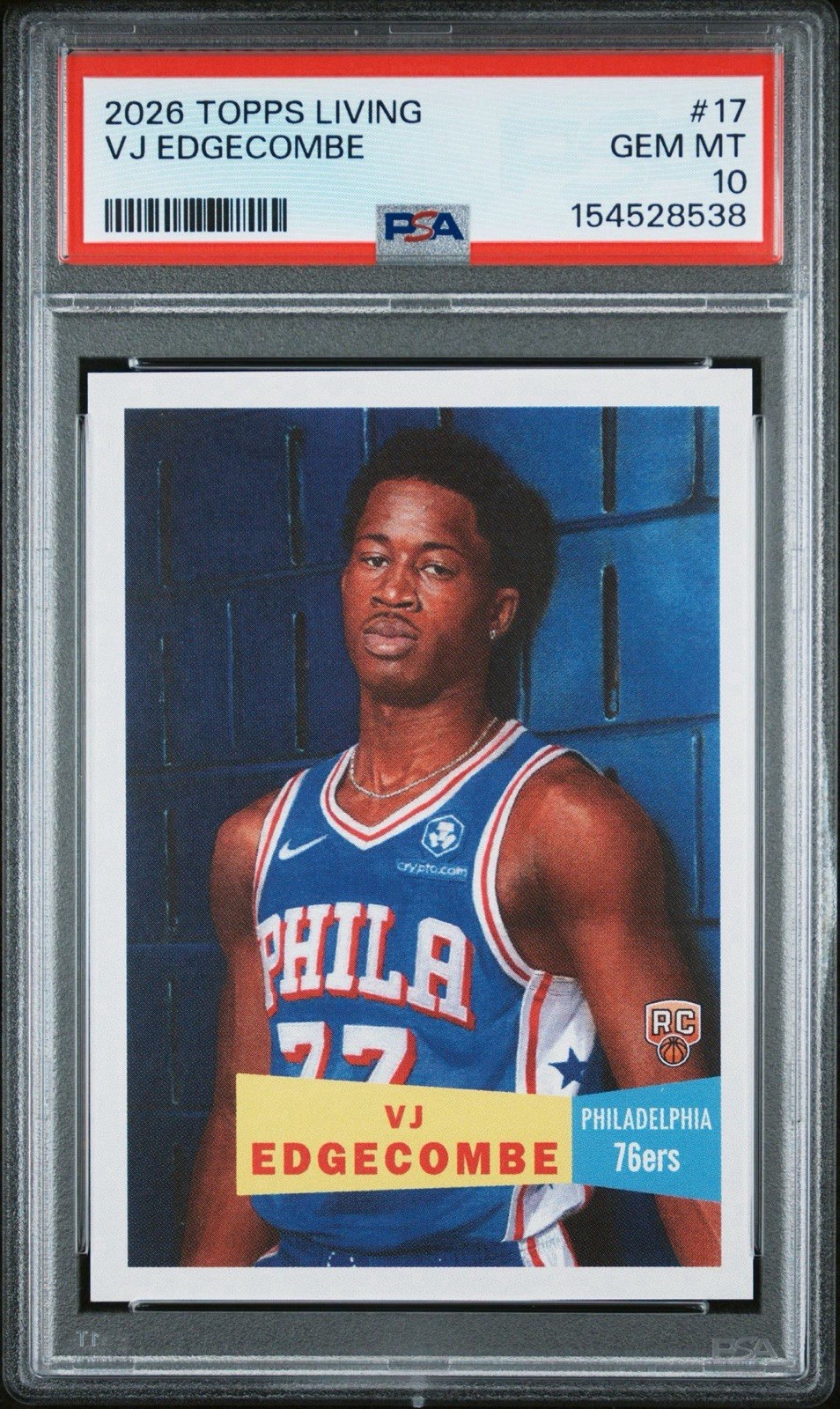 VJ Edgecombe RC 76ers - 2025-26 Topps NBA Living Set Card 17 PSA 10 💎