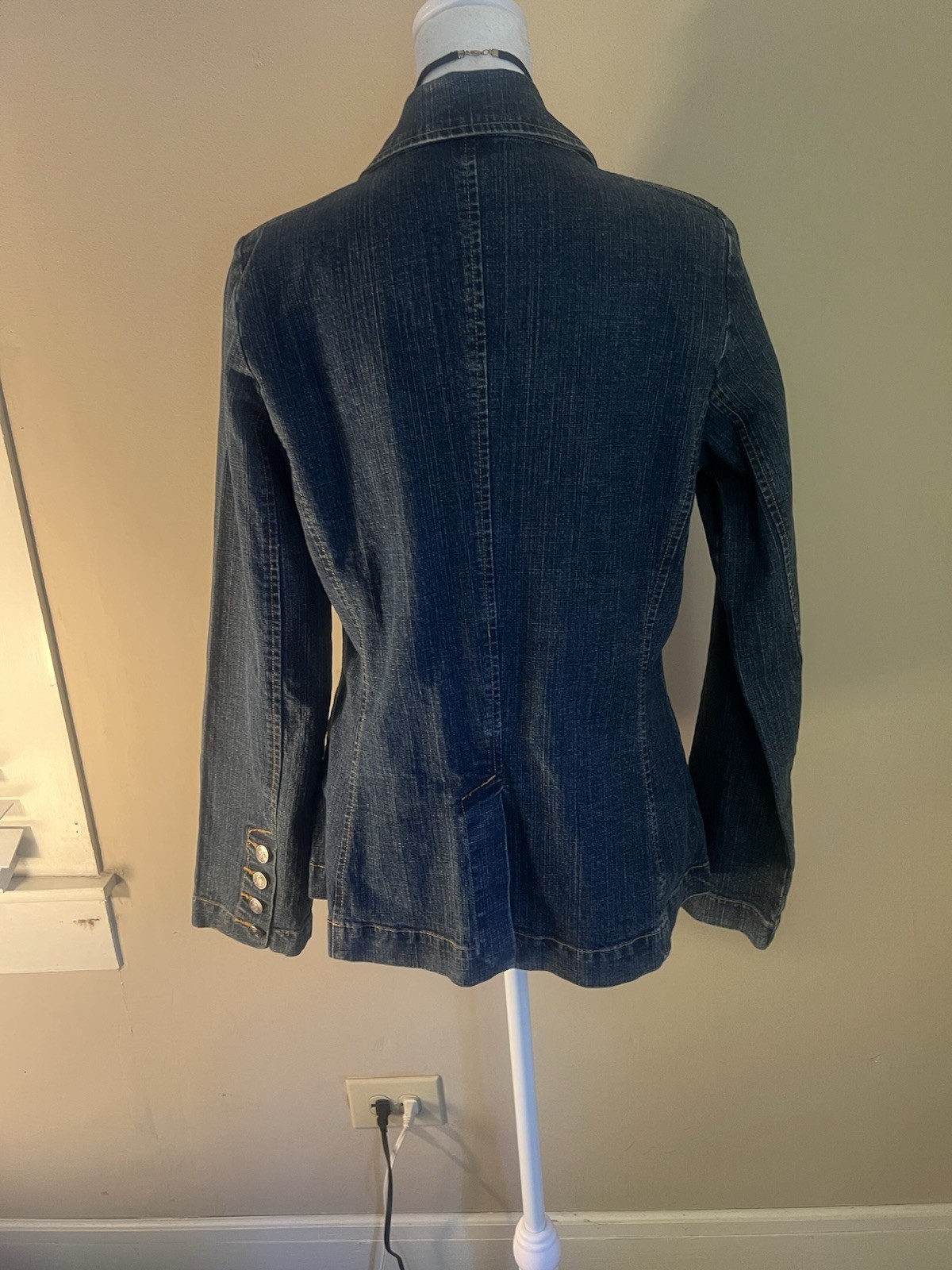 Blue Button Front Collared Mid-Length Jean Jacket… - image 4